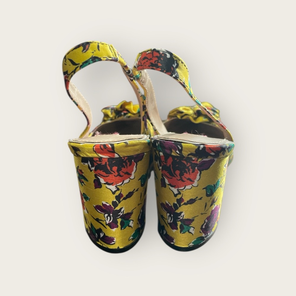 Betsy Johnson Nettie Yellow Floral Satin Bow Slingback Heels Women’s 8.5 - Picture 4 of 5